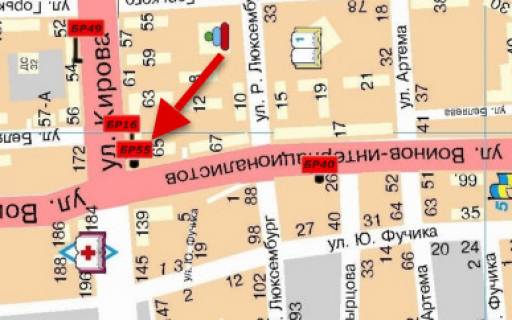 Билборд  в Мелитополе БР 055 Б       ул В.Интернац. и ул. Героев Украины (Кирова)     (СберБанк) схема