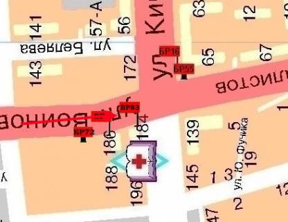 Билборд  в Мелитополе БР 083 А      ул. В.Интерн. и ул. Героев Украины(Кирова)    (Мед.Училище2) схема