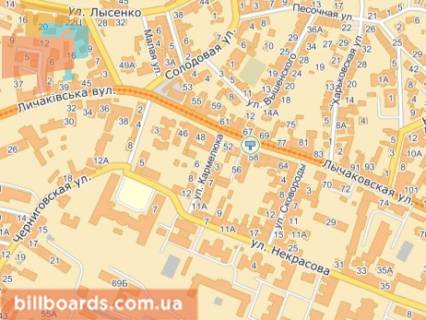 Билборд A в Львове вул.Личаківська 58, з центру схема