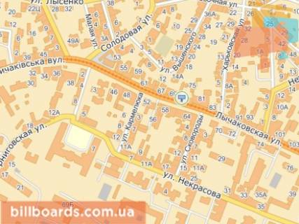 Билборд  в Львове вул.Личаківська 75, з центру, лівий верхній схема