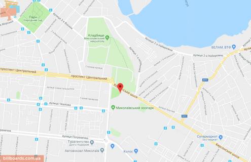 Билборд B в Николаеве, 3x6  Херсонське шосе ріг вул. Інгульської (Зоопарк мат. ворота) схема