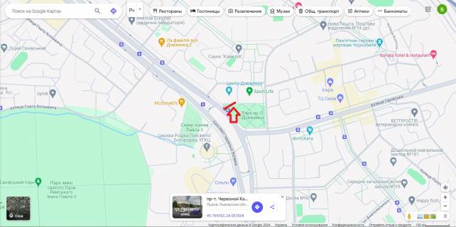 Сiтiлайт A у Львові, 1,2х1,8  Проспект Червоної Калини, 81 (зупинка "Центр Довженка") навпр. Кінопалацу  ім. О. Довженка схема