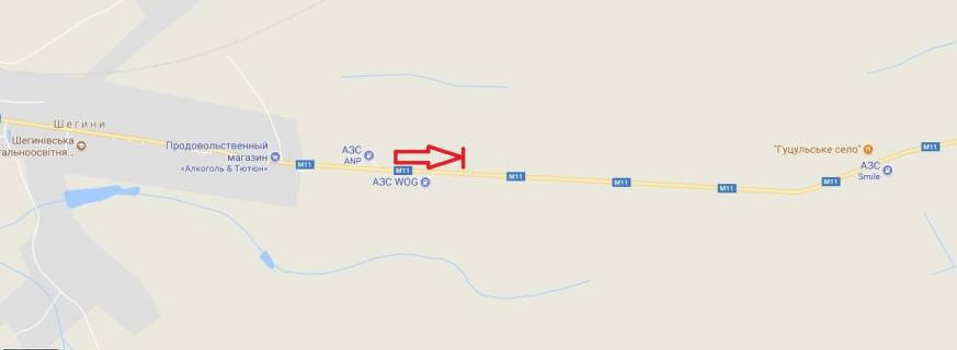 Билборд B в Шегини, 3х6  М 11 Львів-Шегині, км 76+900, праворуч схема