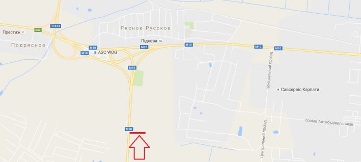 Billboard A in Ryasne-Ruska, 3х6  M-10, Zahidnij obhid m.L'vova, km 0+400, Fudzikura Automotiv, Skania L'viv, livoruc scheme