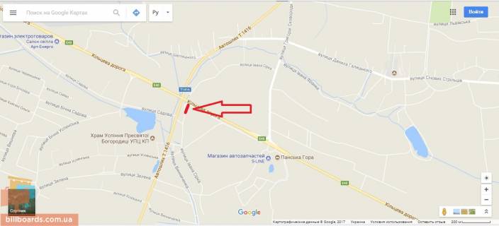 Билборд B в Львове Західний обхід м. Львова, км 12+0 праворуч. Гот. Панська Гора схема