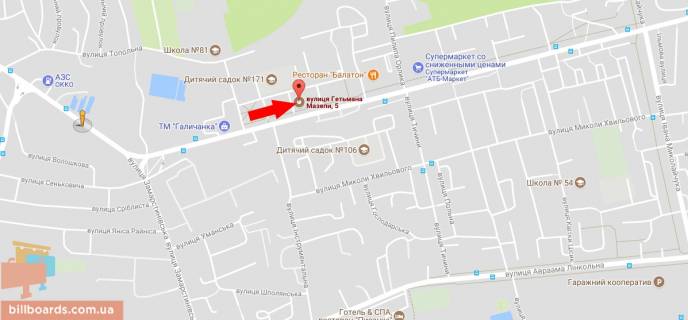 Билборд B в Львове вул. Мазепи 5 схема