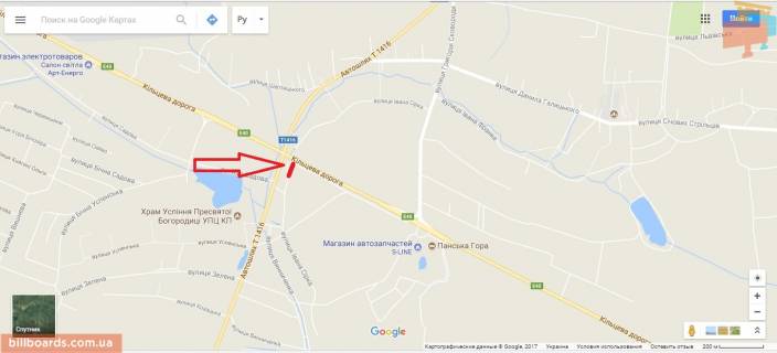 Билборд A в Львове Західний обхід м. Львова, км 12+0 праворуч. Гот. Панська Гора схема
