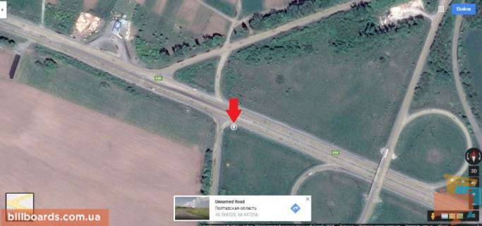 Билборд B в Полтаве трасса Киев- Харьков въезд в Полтаву через микрорайон Супруновка схема