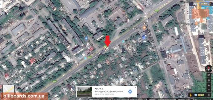 Білборд, Бігборд (Борд)  A у Полтаві м Полтава, зупинка Розсошенці, поворот на аптечний склад, картодром, СТО Автозаз Кременчуцьке напрямок: схема