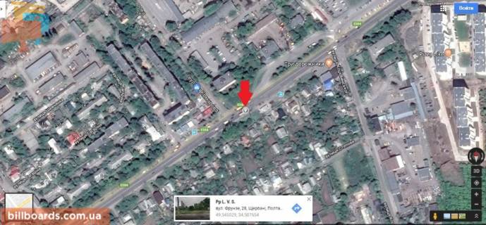Білборд B у Полтаві м Полтава, зупинка Розсошенці, поворот на аптечний склад, картодром, СТО Автозаз Кременчуцьке напрямок: схема
