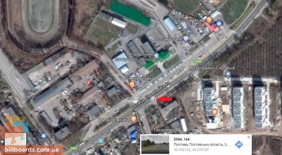 Билборд A в Полтаве г. Полтава, ул. Европейськая,251,напротив обласного ГАИ,Кременчугское направление схема