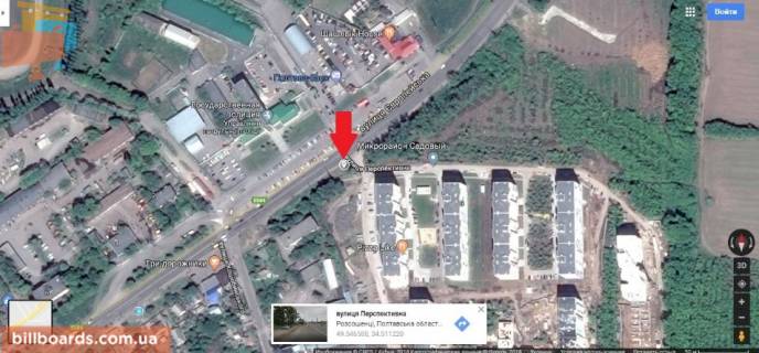 Билборд B в Полтаве г. Полтава, между Леоніда Каденюка вул. (Серьогіна) и Польська вул. (Комарова) схема