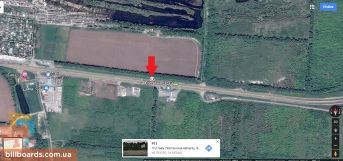 Билборд B в Полтаве трасса Харьков- Киев въезд в Полтаву со стороны Киева схема