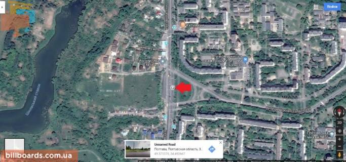Билборд A в Полтаве г.Полтава,пересечение улиц Великотырновская и Героев Сталинграда соед. Микрорайоны Сады-1,2,3 флажок,  схема