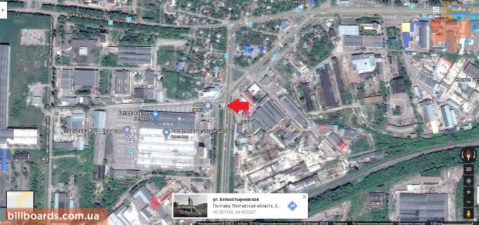 Билборд B в Полтаве г.Полтава,ул.Великотырновская 24, вьезд в супермаркет Велика кишеня,щит, схема