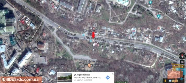 Билборд B в Полтаве г.Полтава,вул. Небесної Сотні (Леніна),44,конструкция флажок,центр города, соед. Подол, Левада схема