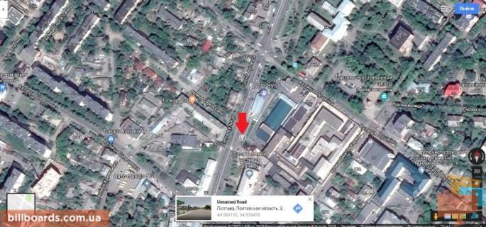Билборд B в Полтаве г.Полтава.пересечени улиц Сенной и Григорія Левченка вул. (Сергія Сапіго),дорога к центральному рынку, схема