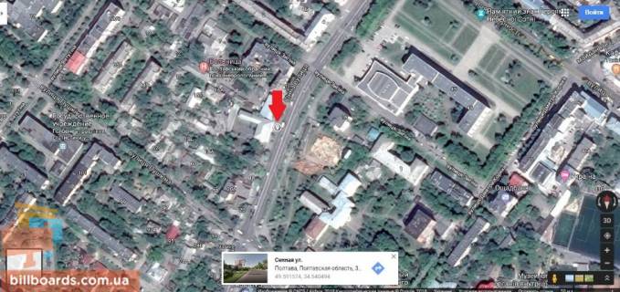 Билборд A в Полтаве г.Полтава.ул.Сенная16,флажок,,центр города,Облисполком,гостиница Киев схема