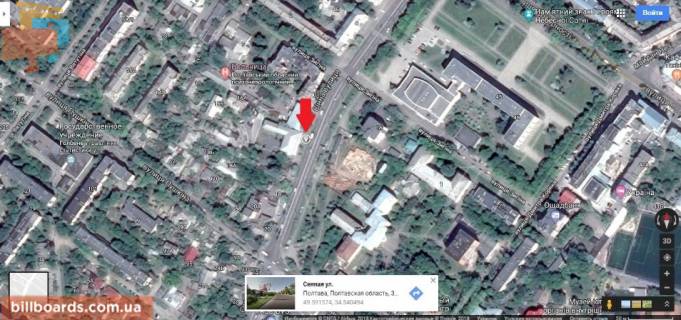 Билборд B в Полтаве г.Полтава.ул.Сенная16,флажок, центр города,Облисполком,гостиница Киев схема