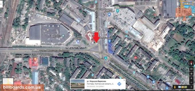 Билборд B в Полтаве г.Полтава,ул.Зеньковская,1 (Київська площа (Зигіна), р-н Киевского жд вокзала) призматрон,одна из основных развязок города схема