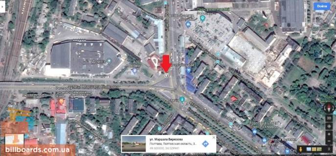 Билборд B в Полтаве г.Полтава,ул.Зеньковская,1 (площадь Зыгина, р-н Киевского жд вокзала) призматрон,одна из основных развязок города схема