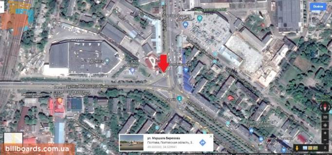 Билборд B в Полтаве г.Полтава,ул.Зеньковская,1 (Київська площа (Зигіна), р-н Киевского жд вокзала) призматрон,одна из основных развязок города схема