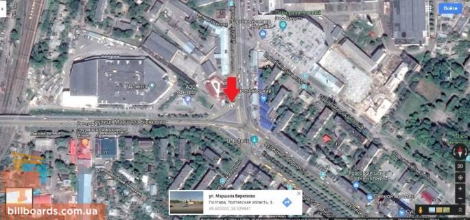 Білборд, Бігборд (Борд)  B у Полтаві м.Полтава, ул.Зеньковская, 1 (Київська площа (Зигіна), р-н Київського залізничного вокзалу) призматрон, одна з основних розв'язок міста схема