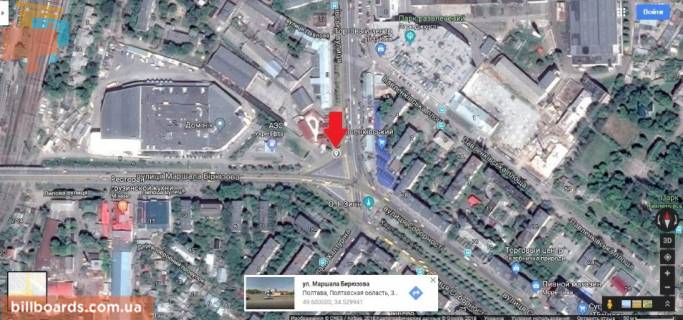 Билборд B в Полтаве г.Полтава,ул.Зеньковская,1 (Київська площа (Зигіна), р-н Киевского жд вокзала) призматрон,одна из основных развязок города схема
