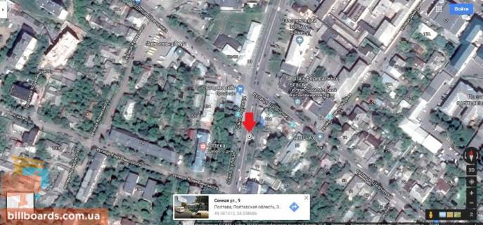 Білборд B у Полтаві г, Полтава, вул.Сінна, 11, дорога до центр.ринку, район старої автостанції, все пpігород. Автобуси прибувають на автостанцію схема