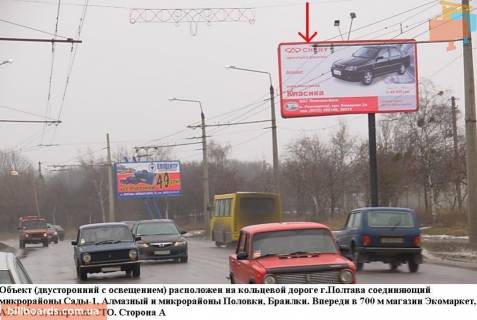Билборд A в Полтаве г.Полтава,пересечение улиц Великотырновская и Юбилейной,соединяет,м-н Пушкарівський (Половки),Браилки с м-нами Сады 1,2,3 и Алмазный фото 1