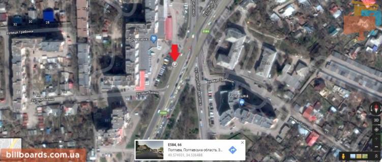 Билборд B в Полтаве г.Полтава ул.Европейськая, 66 Б призматрон,одна из основных развилок города,соединяет центр города со всеми микрорайонами. схема