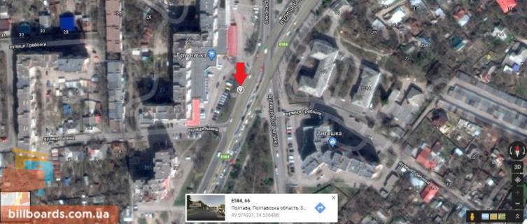 Билборд B в Полтаве г.Полтава ул.Европейськая, 66 Б призматрон,одна из основных развилок города,соединяет центр города со всеми микрорайонами. схема