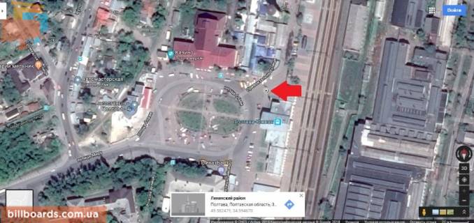 Билборд A в Полтаве г. Полтава площадь Славы, южный вокзал, разворот троллейбусой и маршрутных такси, рядом рынок, верхний схема