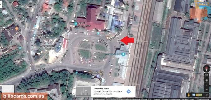 Білборд A у Полтаві м Полтава площа Слави, південний вокзал, розворот тролейбусів і маршрутних таксі, поруч ринок, нижній схема
