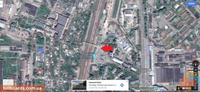 Білборд A у Полтаві м.Полтава вул Кондратенка київський вокзал Розворот тролейбусів і маршрутних таксі безліч магазинів і кафе нижній схема