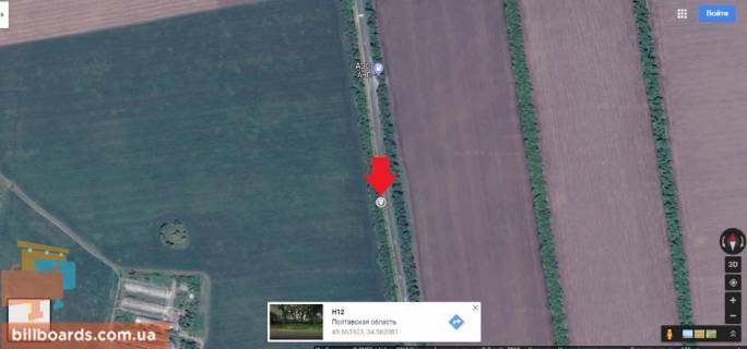 Билборд B в Полтаве траса Полтава-Сумы , выезд в Полтаву состороны Сум схема