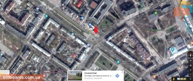 Білборд, Бігборд (Борд)  A у Полтаві м.Полтава вул.Соборній, 50 схема
