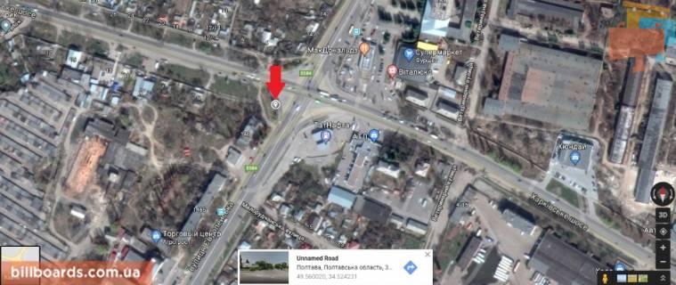 Білборд, Бігборд (Борд)  A у Полтаві м.Полтава Європейська вул. (Фрунзе) / Київське шосе схема