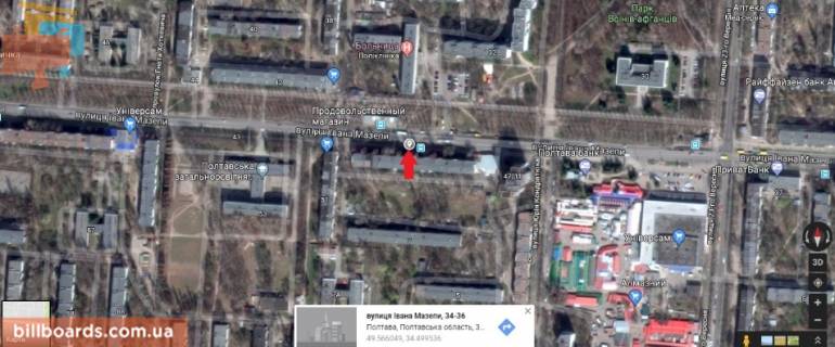 Билборд B в Полтаве г.Полтава вул. Івана Мазепи (Калініна), 49 ост. 4-я поликлиника) схема
