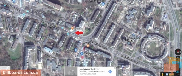 Билборд A в Полтаве г.Полтава вул. Небесної Сотні (Леніна), 79а (ост. Оптика) схема