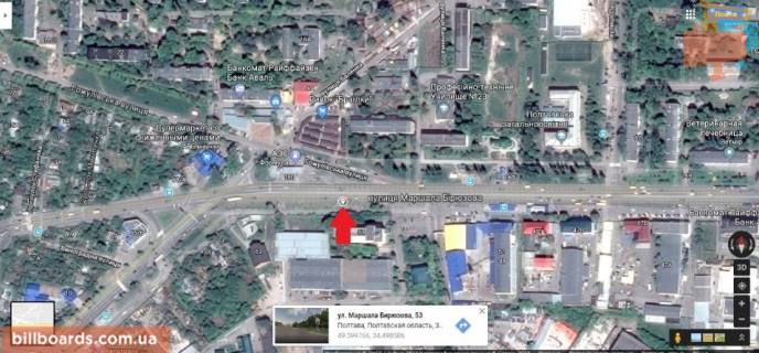 Билборд B в Полтаве г.Полтава Решетилівська вул. (Маршала Бірюзова), напротив АЗС схема