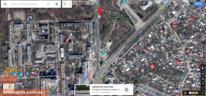 Билборд A в Полтаве г.Полтава ул. Р.Люксембург, напротив дома №80/1 (Сенная) схема