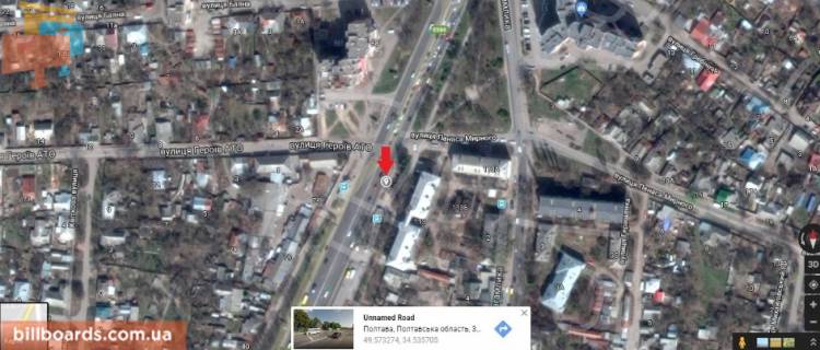 Билборд A в Полтаве г.Полтава Європейська вул. (Фрунзе), 113 (ост. Панаса Мирного) схема