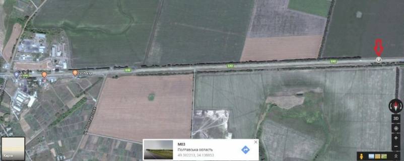 Билборд A в Полтавських трасах, 3*6  траса Київ-Харків ,в`їзд в Решетилівку зі  сторони Полтави (308км+800м) схема