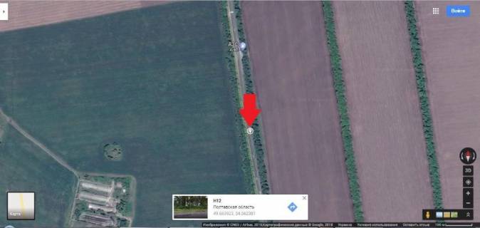 Билборд B в Тахтаулове, 3*6  траса Суми-Полтава , в`їзд в Полтаву  зі сторони Сум схема