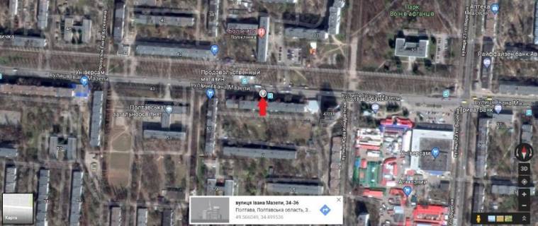 Билборд B в Полтаве, 3*6  м.Полтава вул. Івана Мазепи (Калініна), 49 зуп. 4-а поліклініка схема