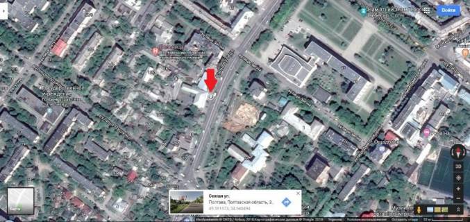 Billboard B in Poltava, 3*6  m.Poltava st.Sinna,16,centr mista,Oblderzadministracia, Cetr Dia (SNAP),gotel'  Kiiv scheme