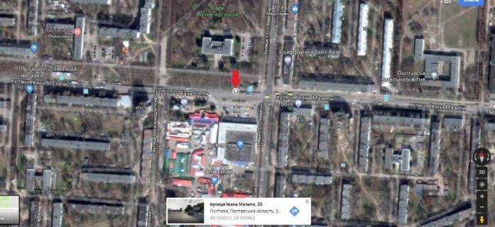 Билборд B в Полтаве, 3*6  м.Полтава вул. Івана Мазепи (Калініна), 30 зупинка23 сентября,напроти універсам Полтава,ринок Алмазний,сторона Б схема