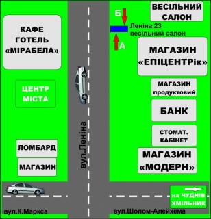 Билборд B в Бердичеве, 3х6  Ситилайт (2,16 м.кв.) Житомирская, 23 (Св. салон) схема