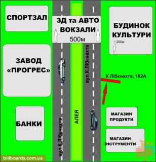 Білборд, Бігборд (Борд)  A у Бердичеві Європейська, 102 (З-д Прогр на вокзал) схема
